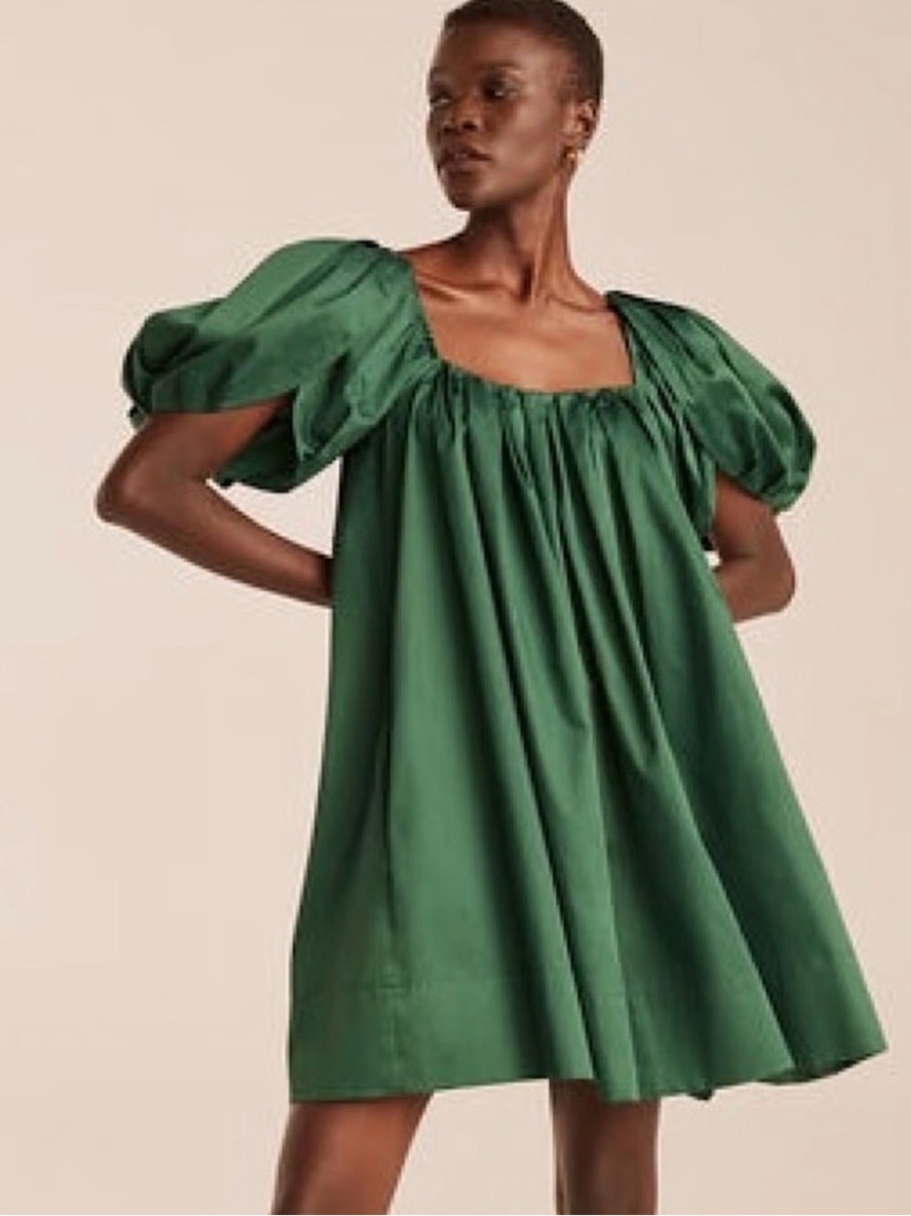 Rebecca Taylor Emerald Green Puff-Sleeve Mini Dress